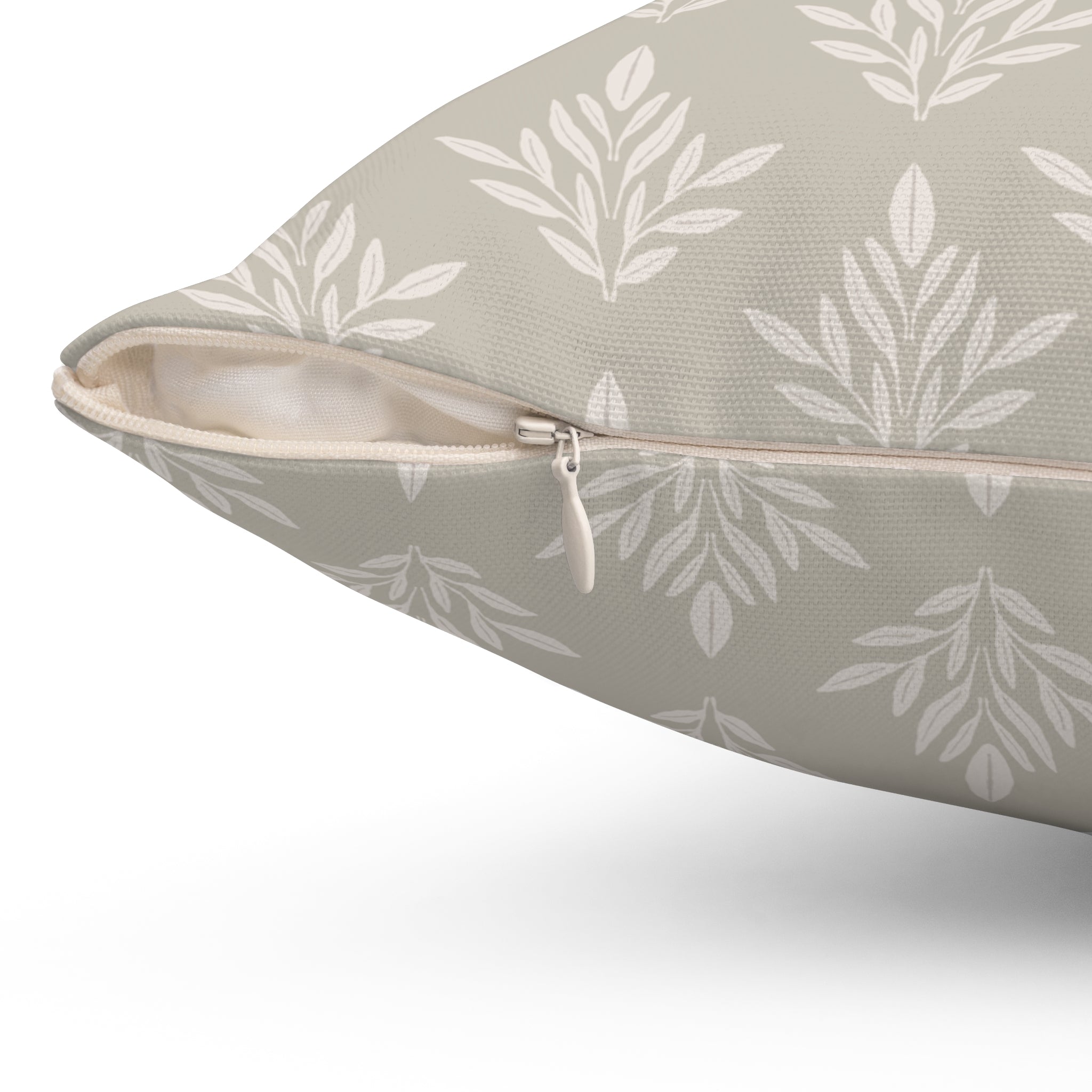 Neutral Floral Pattern Pillow | Square Decorative Pillow, Beige Leaf Motif