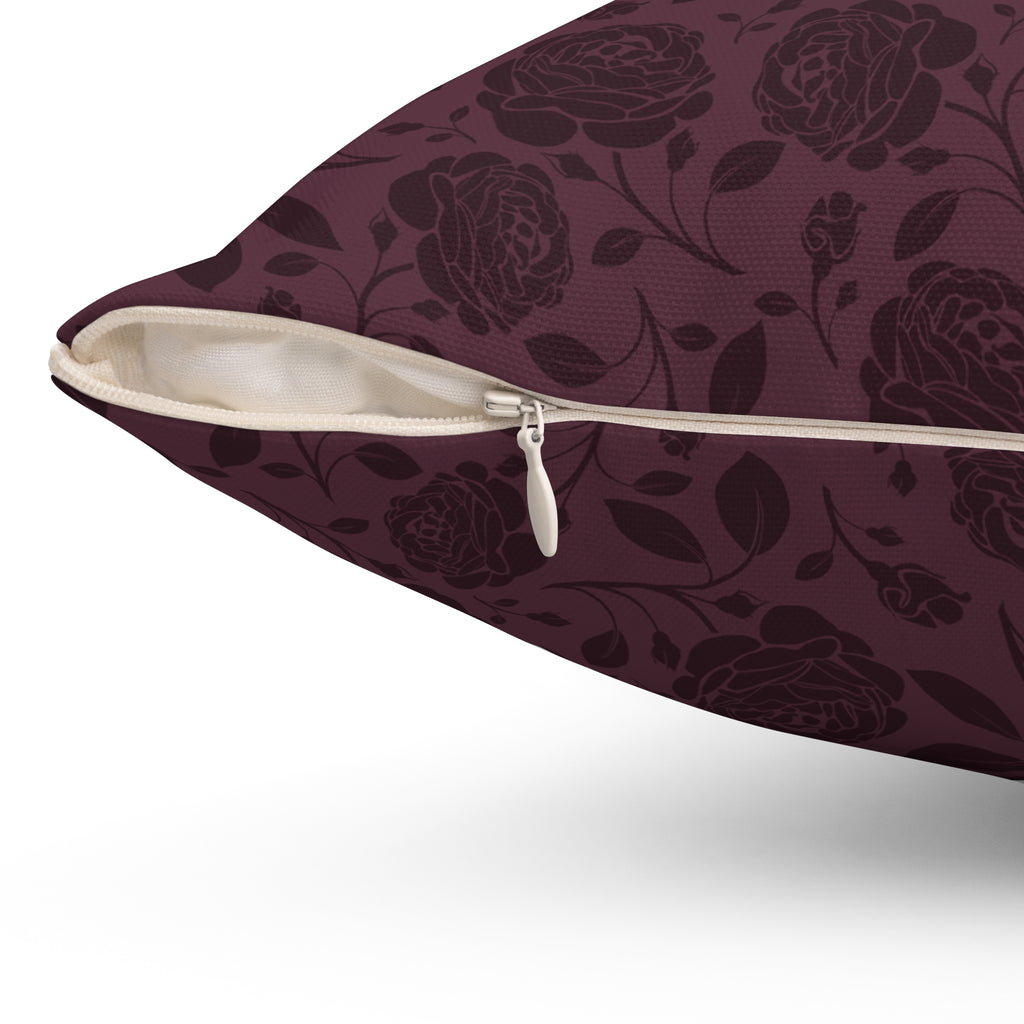 Burgundy Rose Pattern Pillow | Floral Throw Pillow, Dark Plum Botanical Cushion
