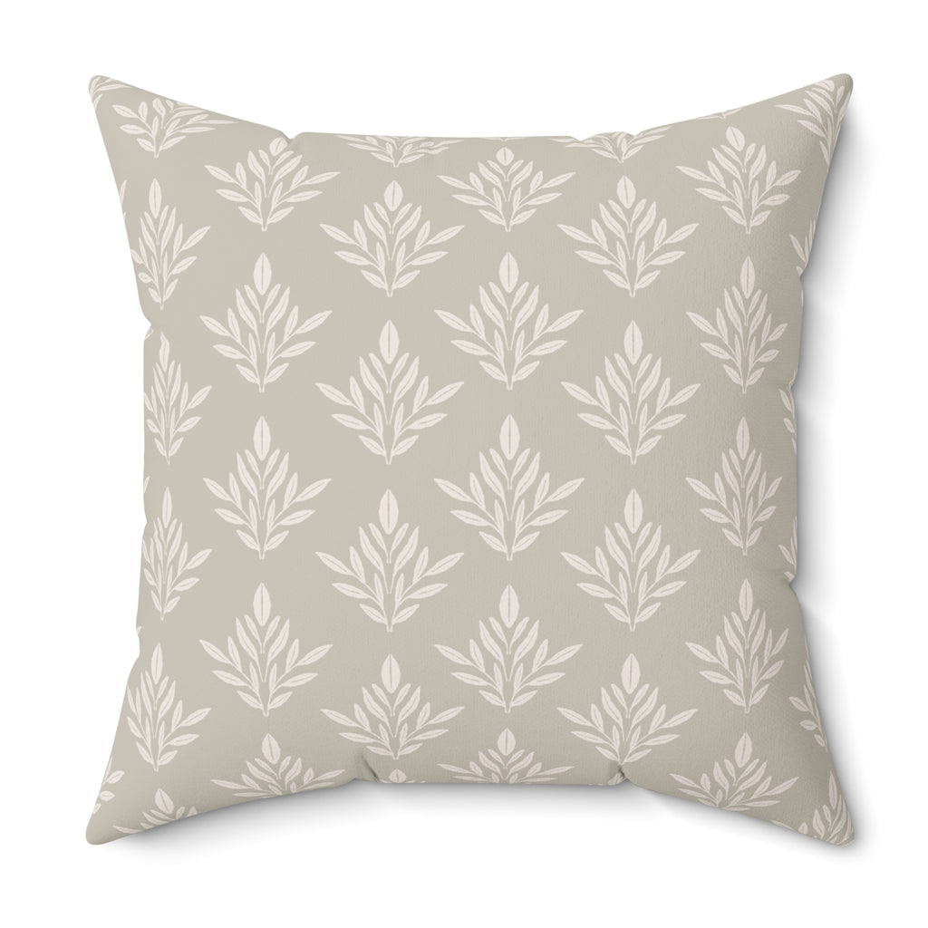 Neutral Floral Pattern Pillow | Square Decorative Pillow, Beige Leaf Motif