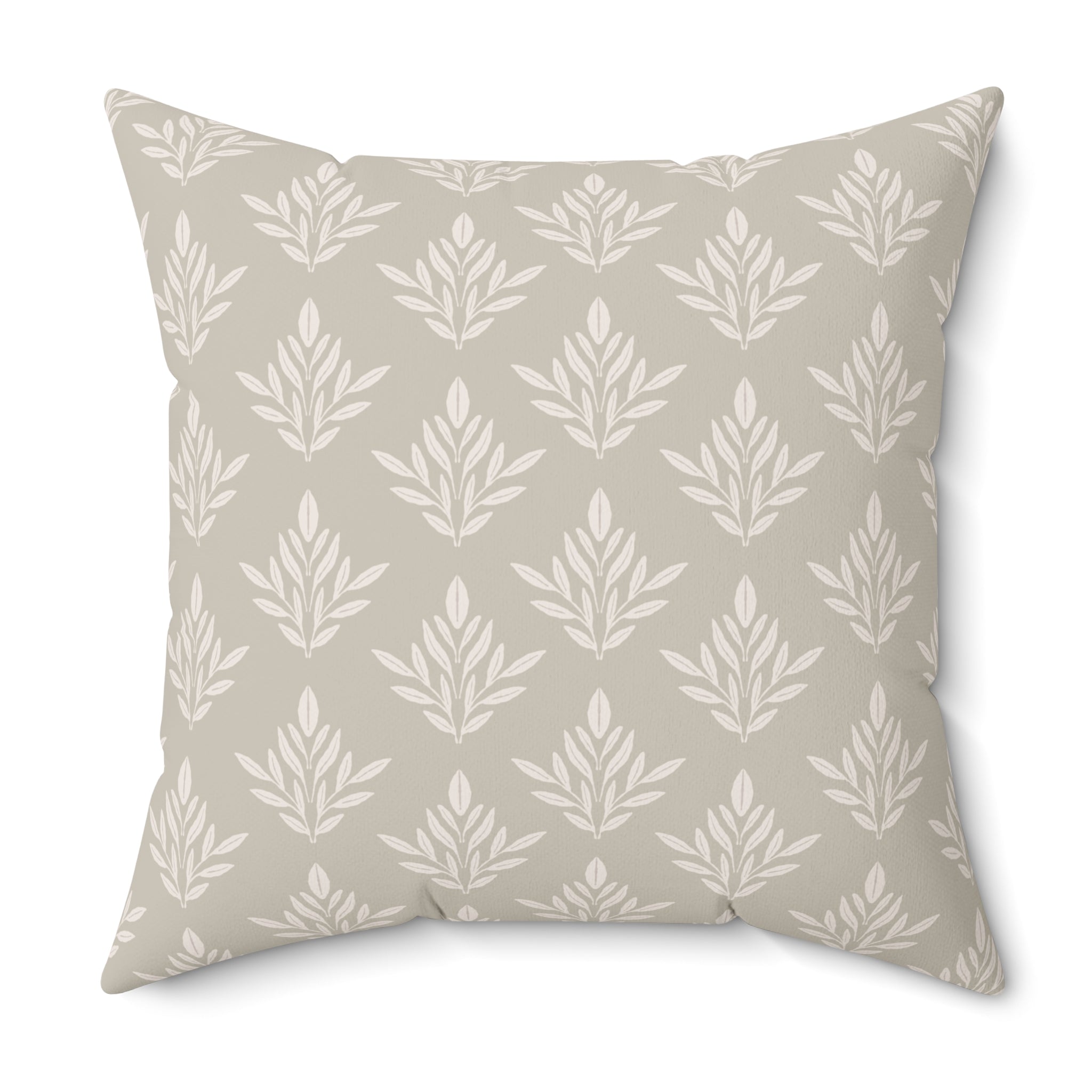 Neutral Floral Pattern Pillow | Square Decorative Pillow, Beige Leaf Motif