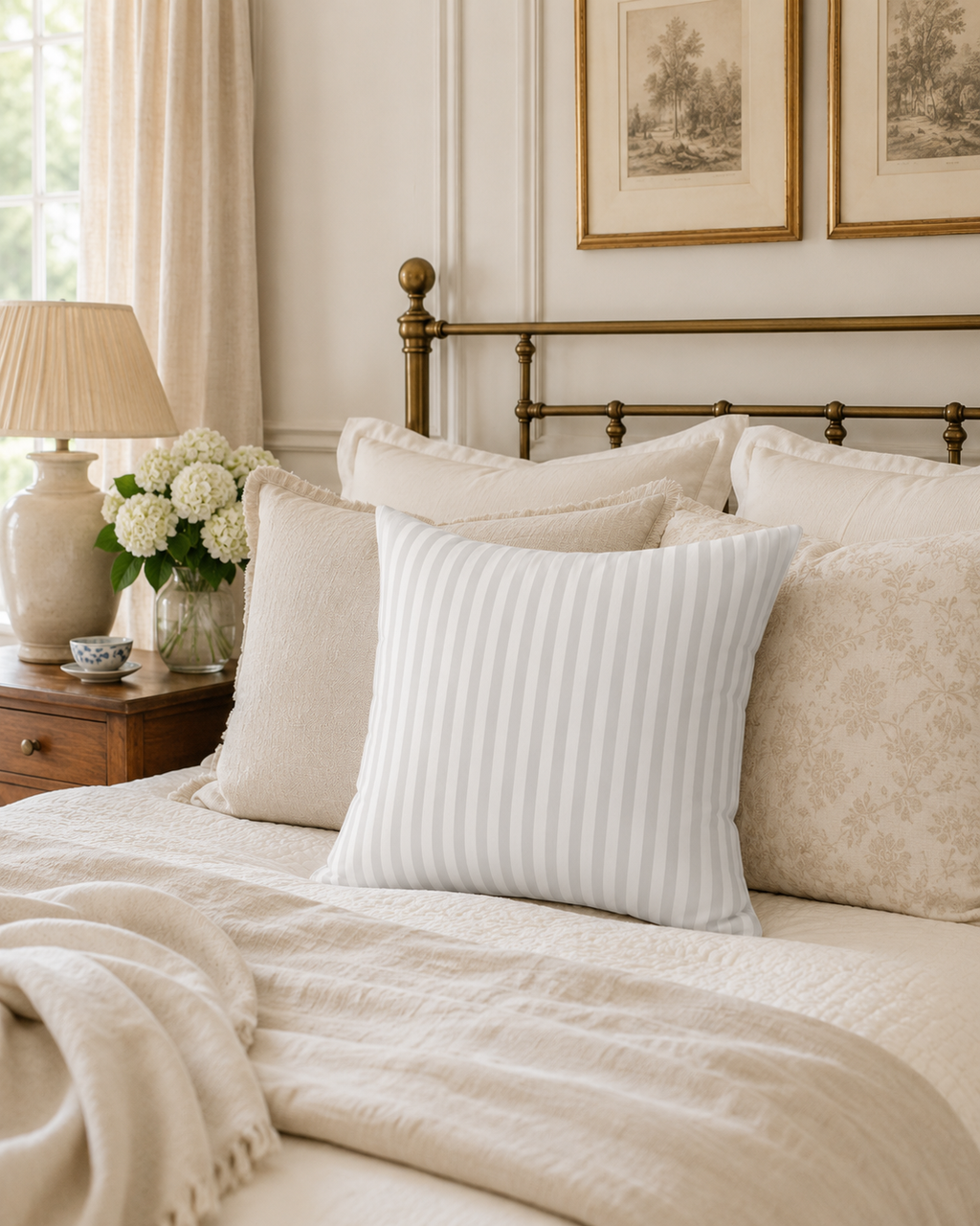 Gray Vertical Stripe Pillow | Square Throw Pillow