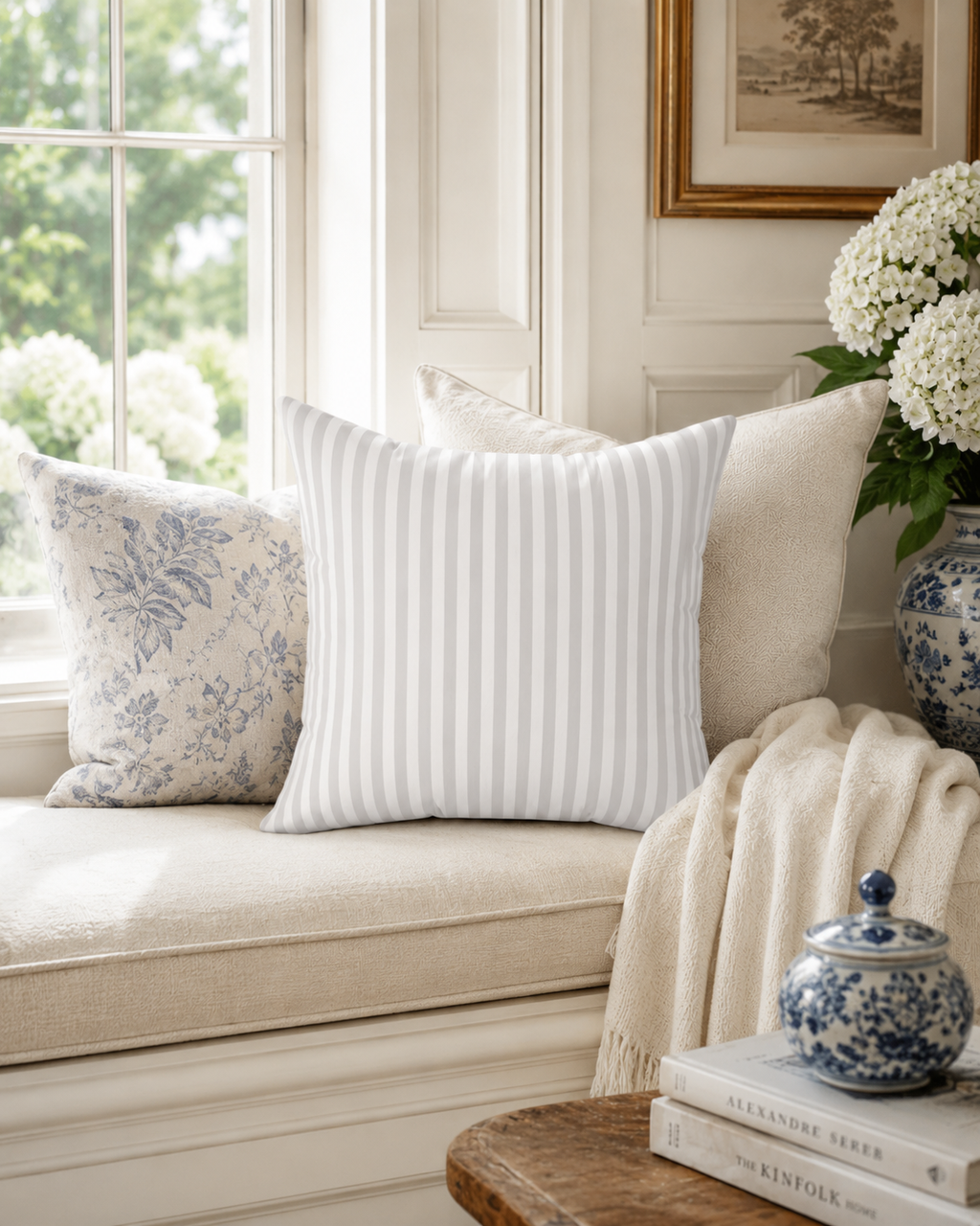 Gray Vertical Stripe Pillow | Square Throw Pillow