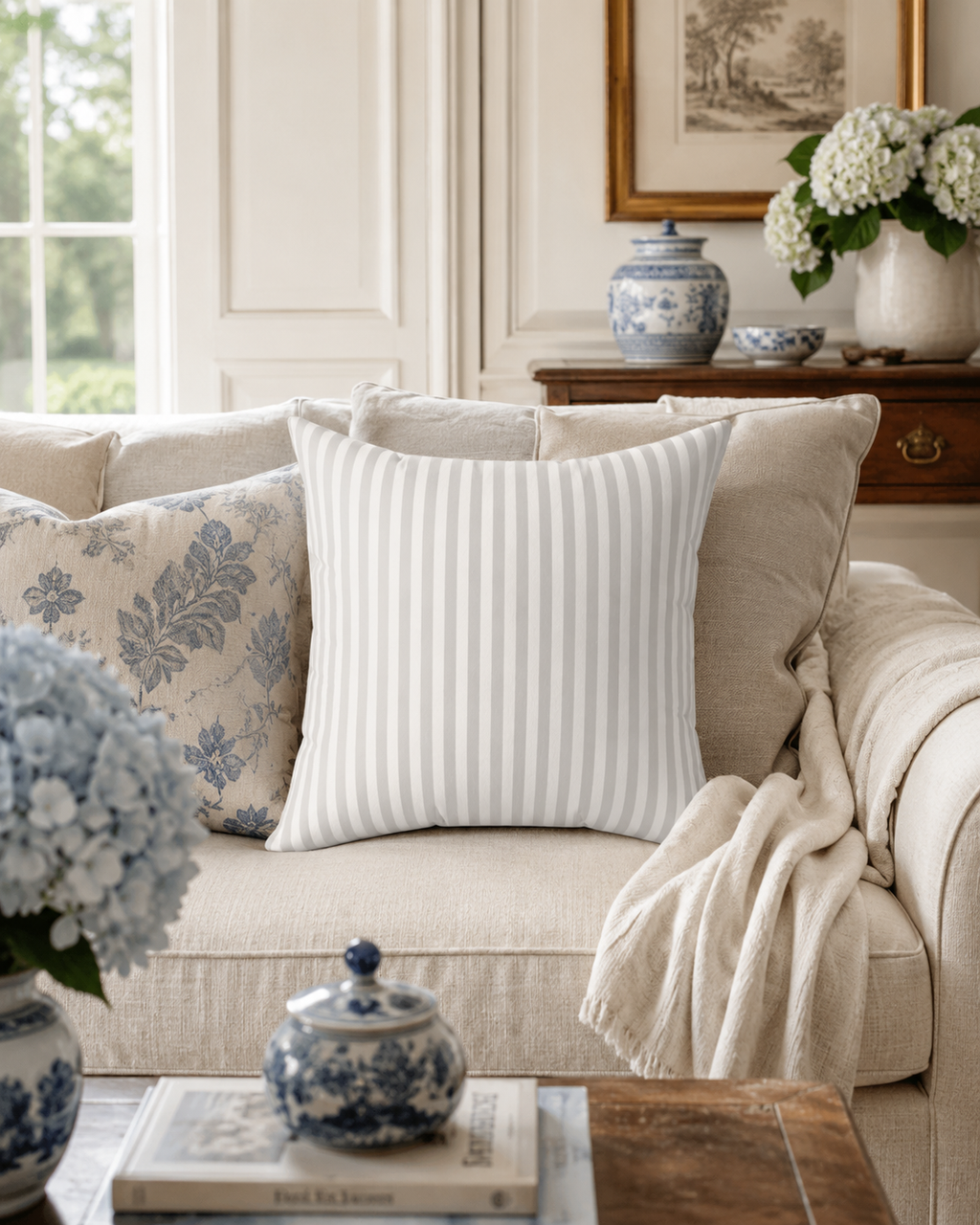 Gray Vertical Stripe Pillow | Square Throw Pillow