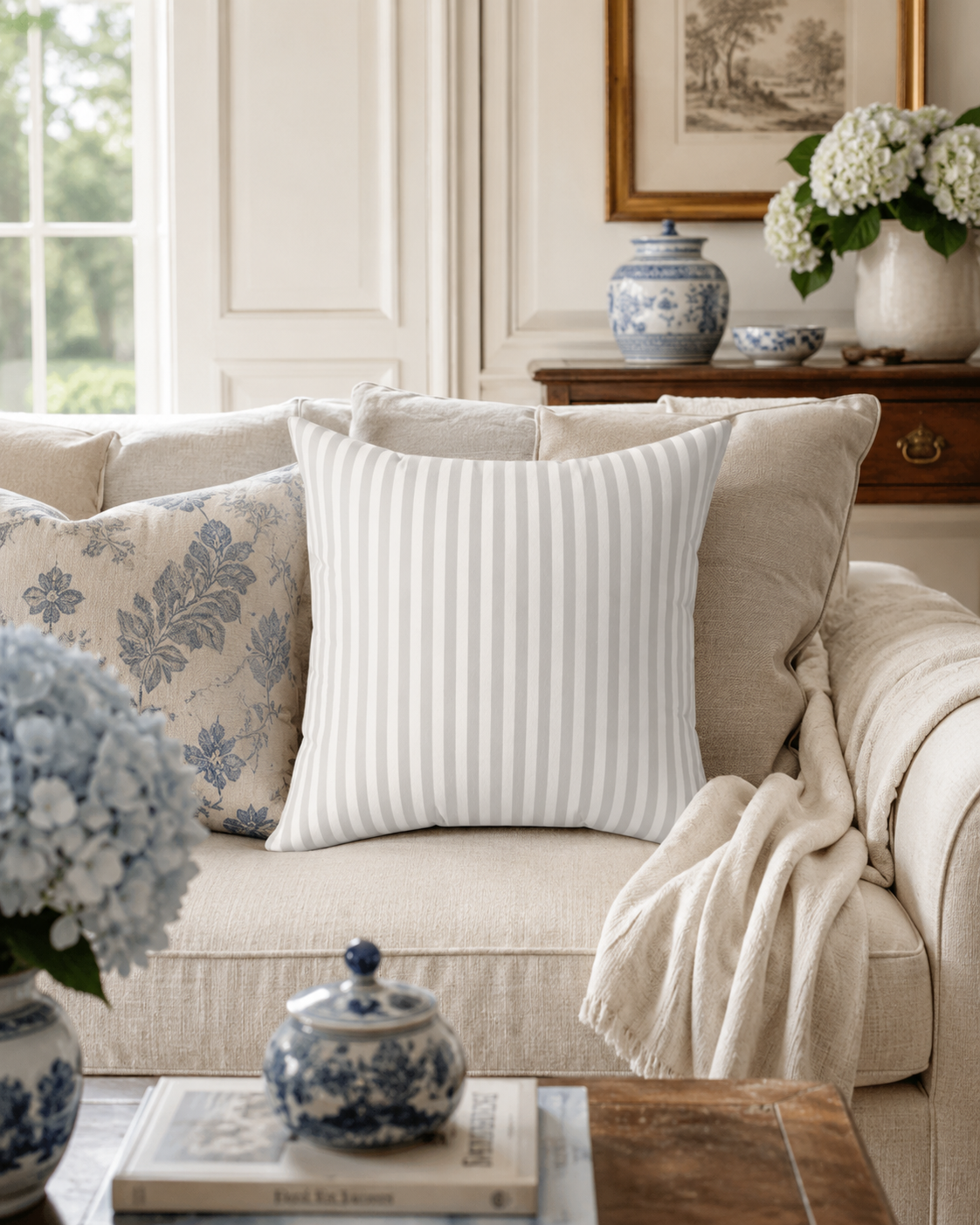 Gray Vertical Stripe Pillow | Square Throw Pillow