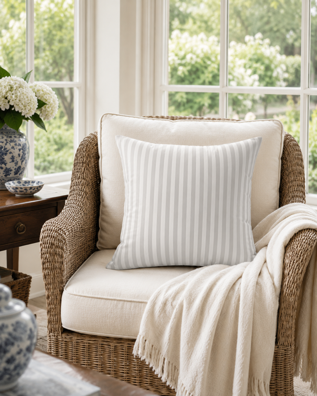 Gray Vertical Stripe Pillow | Square Throw Pillow