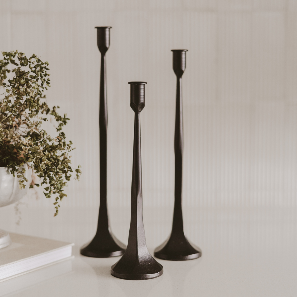 Cast Iron Taper Candle Holders, Set of 3 - Home Decor