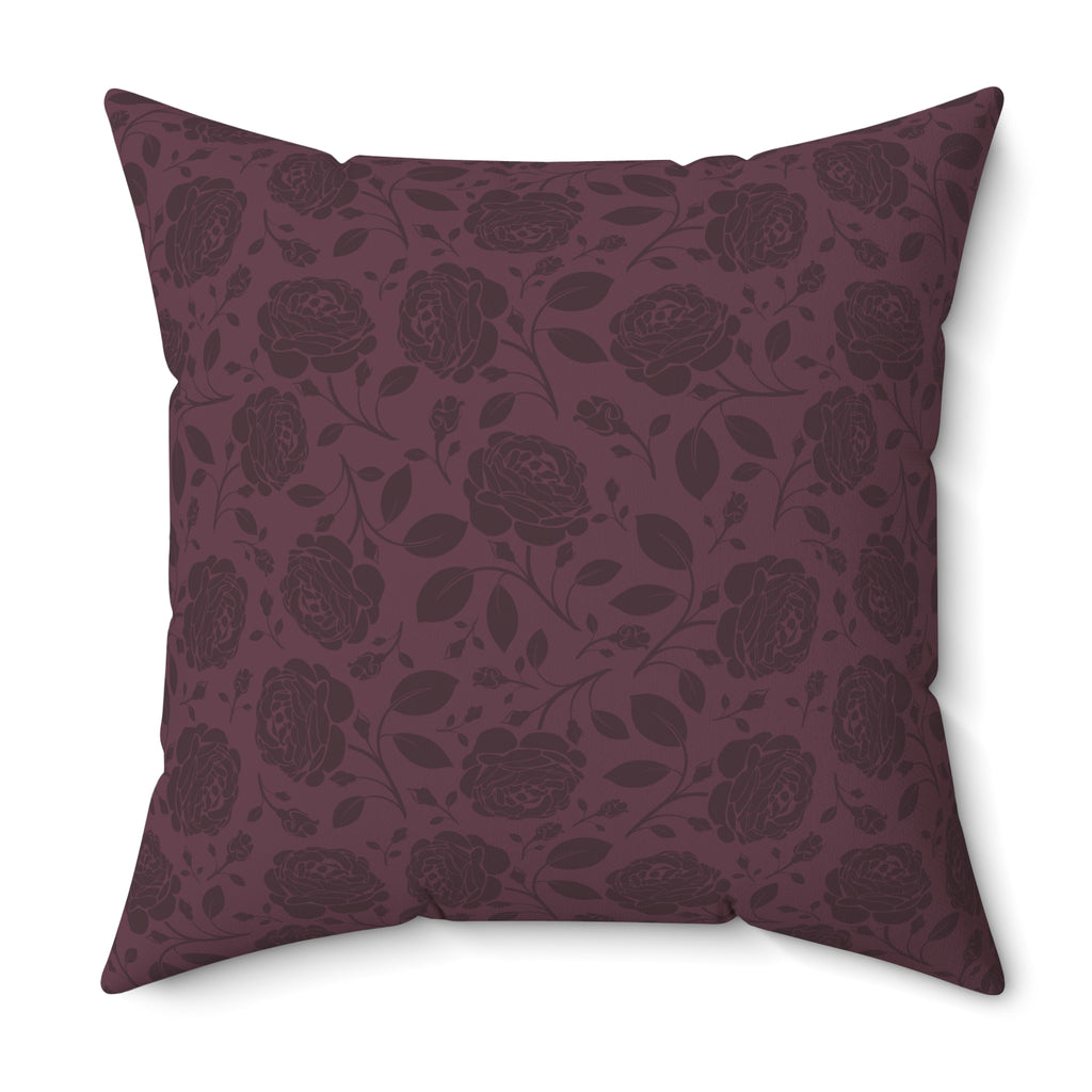 Burgundy Rose Pattern Pillow | Floral Throw Pillow, Dark Plum Botanical Cushion