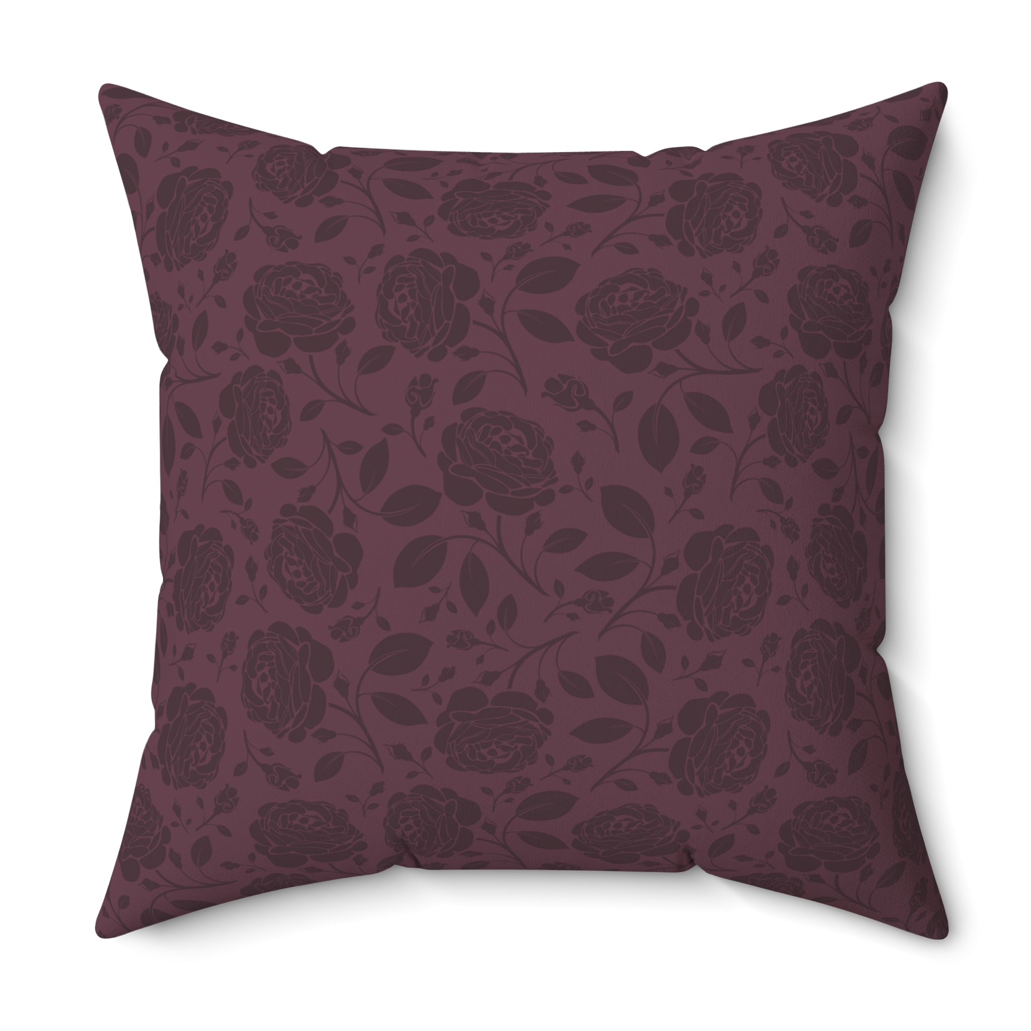 Burgundy Rose Pattern Pillow | Floral Throw Pillow, Dark Plum Botanical Cushion