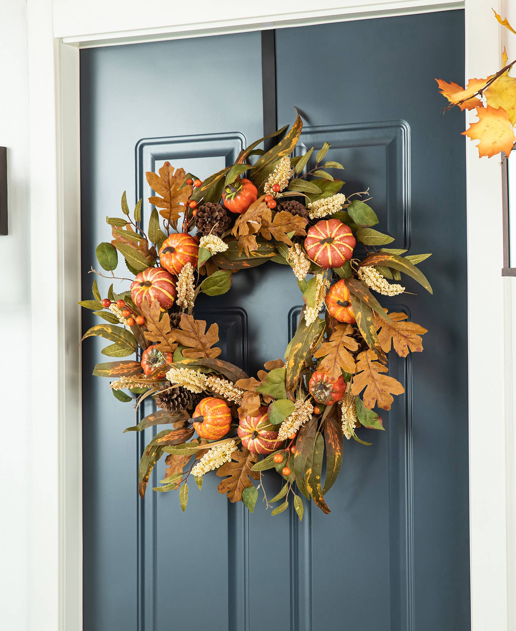 24"D Fall Pumpkin Leaf Floral Wreath