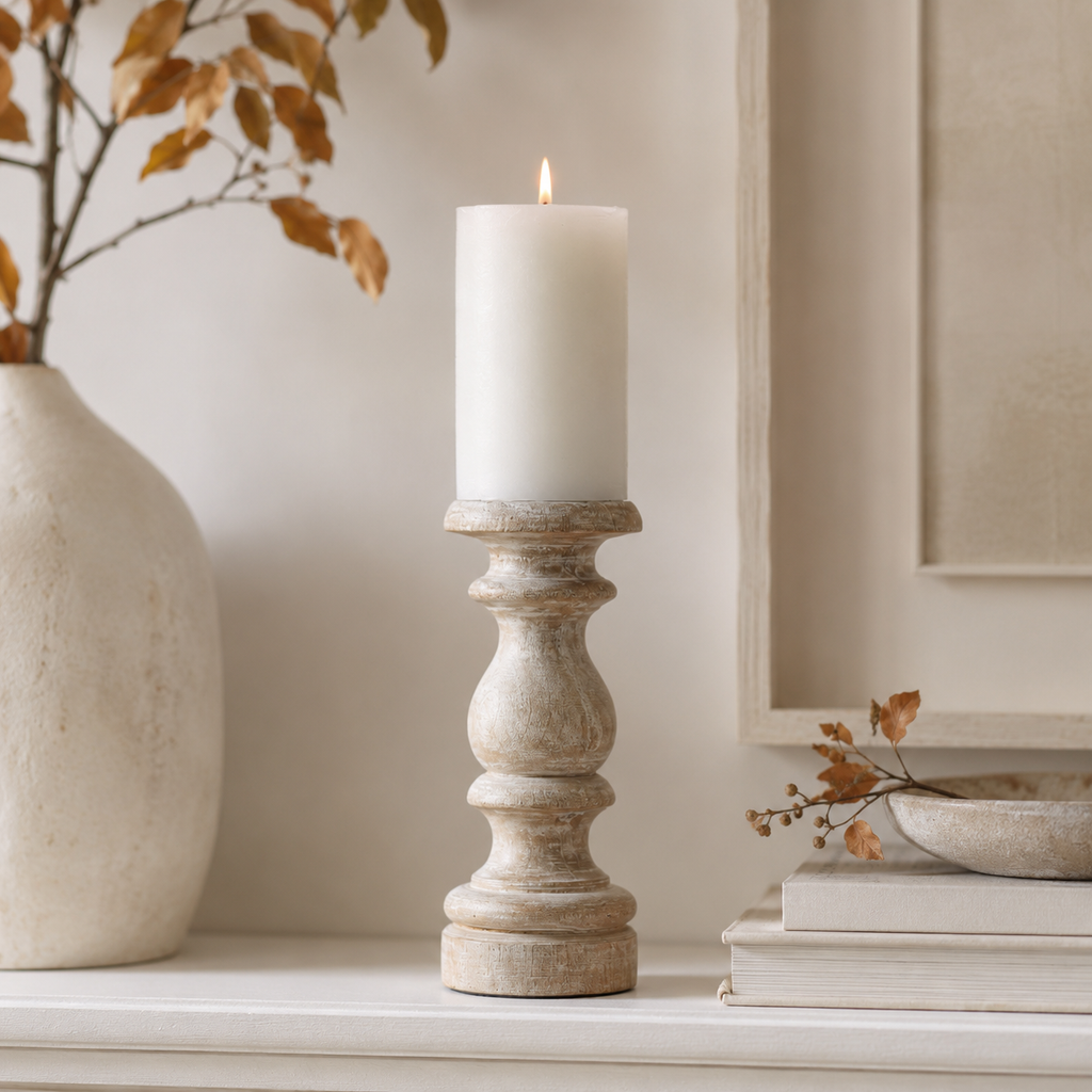 Jenny Candlestick Tall - White Washed
