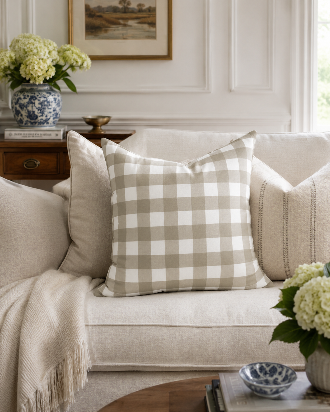 Beige Buffalo Check Pillow | Plaid Throw Pillow, Farmhouse Decor