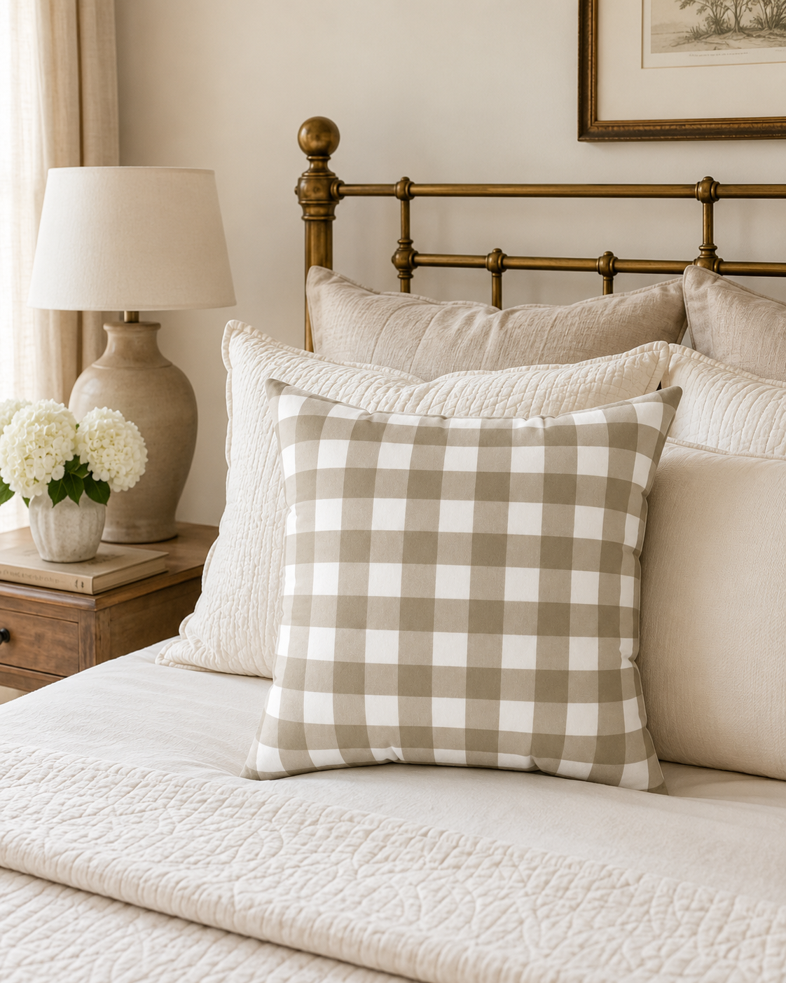 Beige Buffalo Check Pillow | Plaid Throw Pillow, Farmhouse Decor