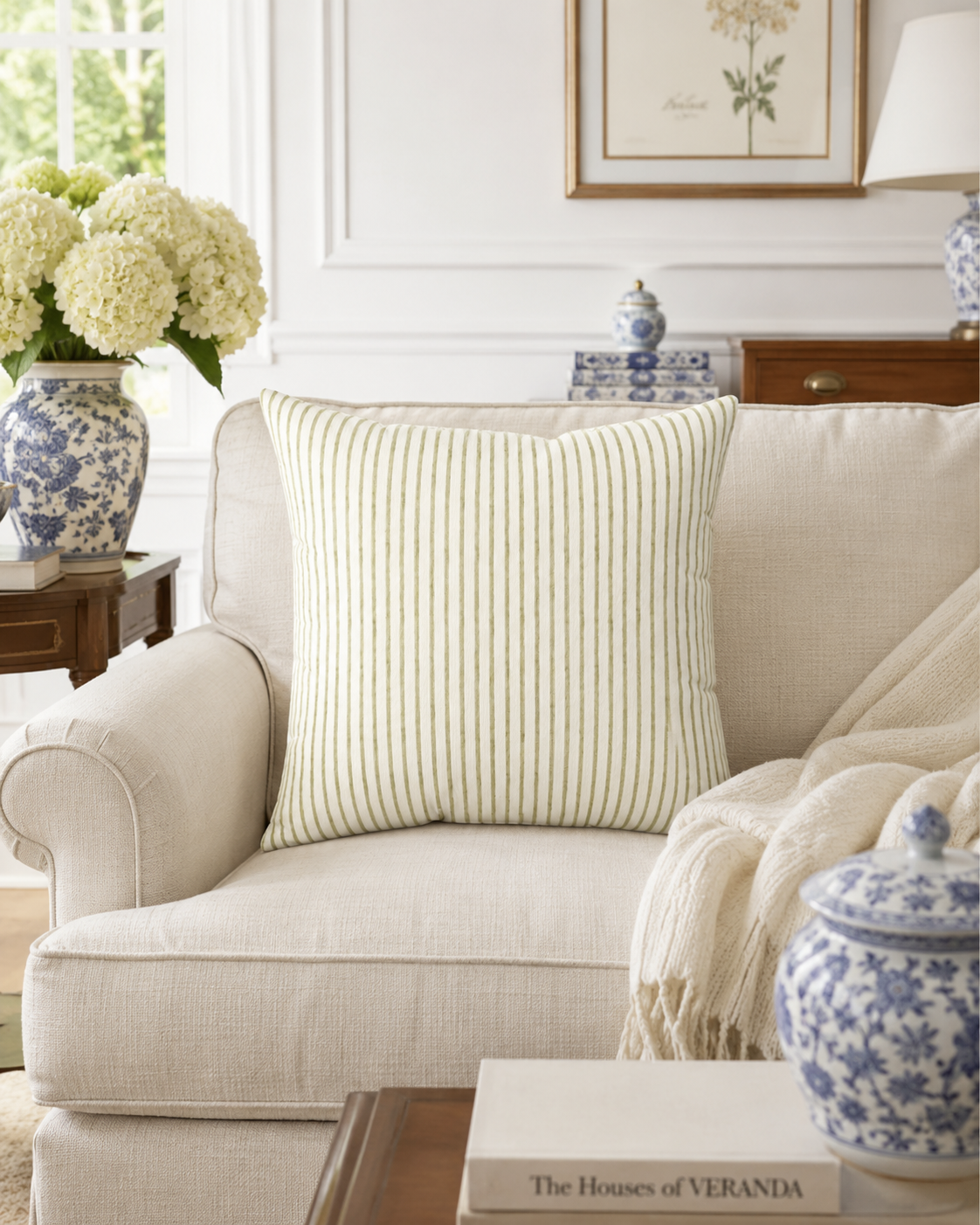 Neutral Vertical Stripe Pillow | Square Throw Pillow, Modern Farmhouse Accent