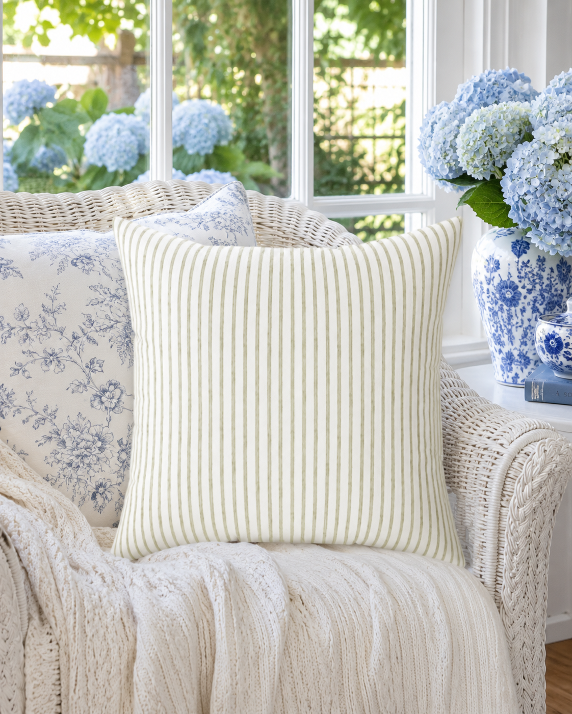 Neutral Vertical Stripe Pillow | Square Throw Pillow, Modern Farmhouse Accent