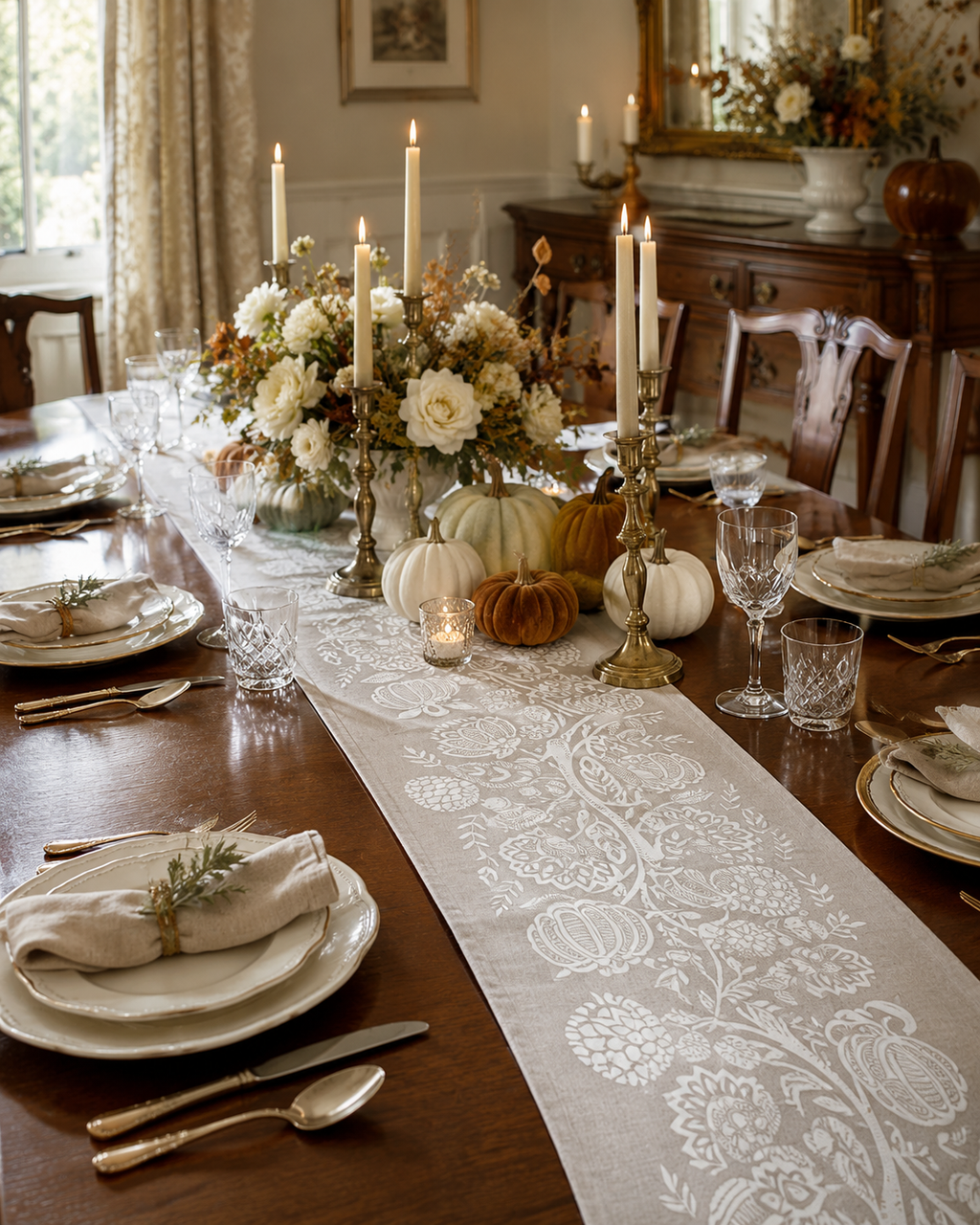 72" Francis Cream Cotton Table Runner Fall