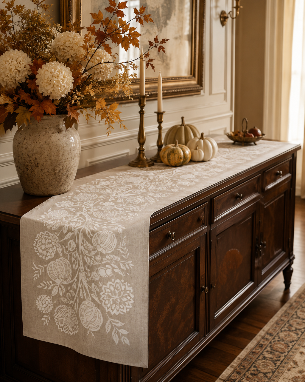 72" Francis Cream Cotton Table Runner Fall