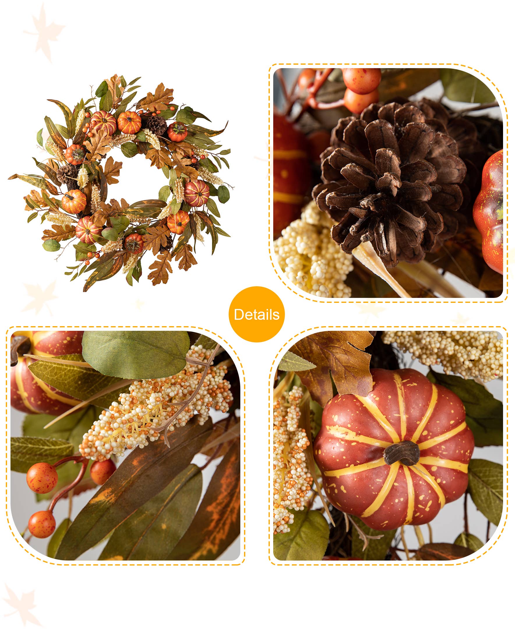 24"D Fall Pumpkin Leaf Floral Wreath