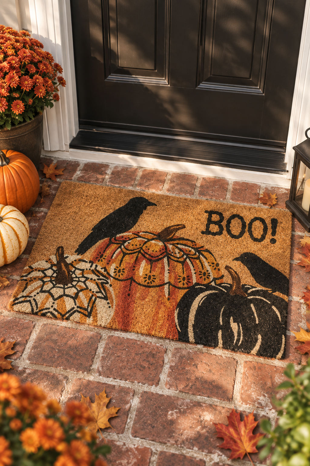 Two Crows And Pumpkins Doormat