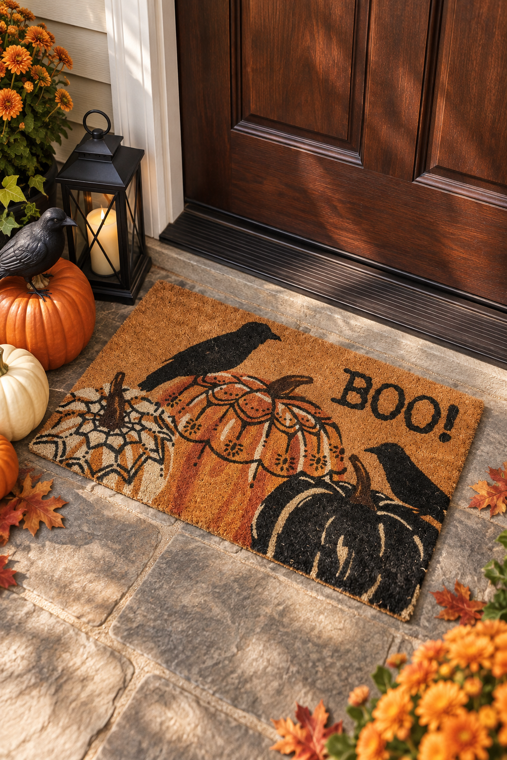 Two Crows And Pumpkins Doormat