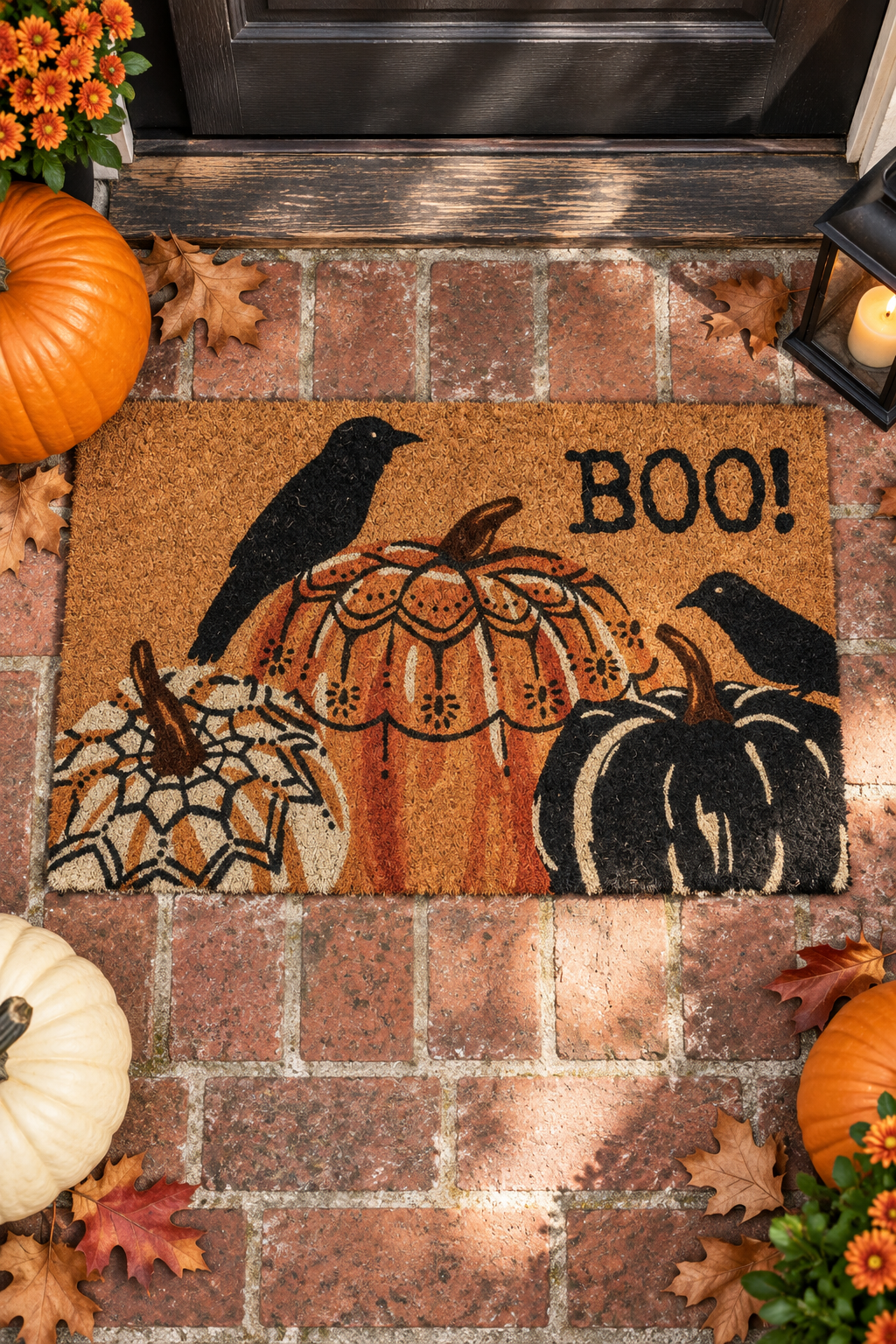 Two Crows And Pumpkins Doormat