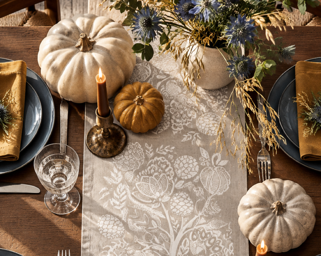 72" Francis Cream Cotton Table Runner Fall