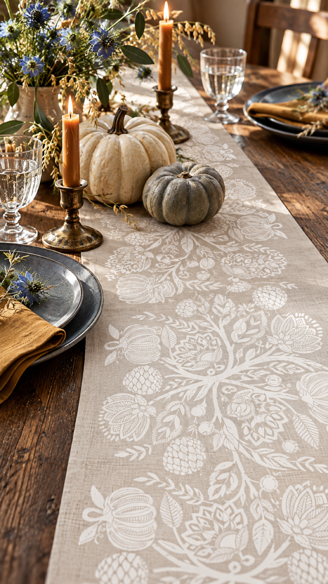 72" Francis Cream Cotton Table Runner Fall
