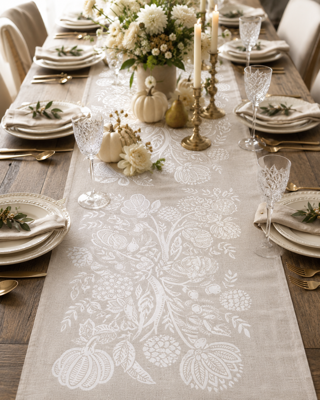 72" Francis Cream Cotton Table Runner Fall